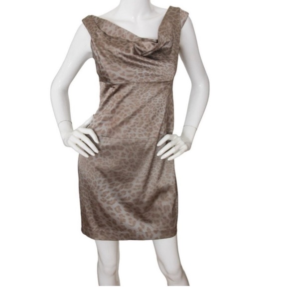 Black Halo Jackie O Leopard Print Satin Sleeveless Sheath Dress 10 - Picture 1 of 6